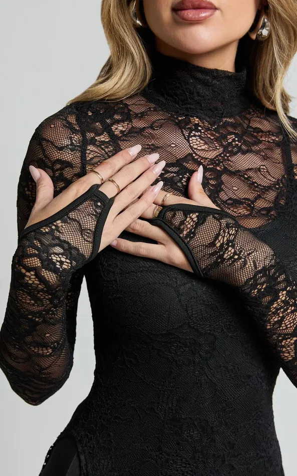 Showpo Yvette Midi Dress 8211 High Neck Long Sleeve Slip Dress In Black Women Dresses