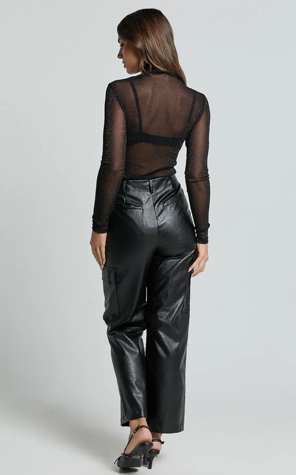 Showpo Yvette Pants 8211 High Waist Faux Leather Cargo Pants In Black Women Pants