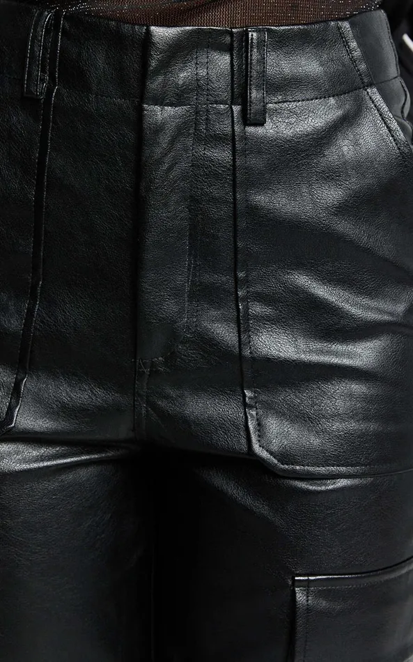 Showpo Yvette Pants 8211 High Waist Faux Leather Cargo Pants In Black Women Pants