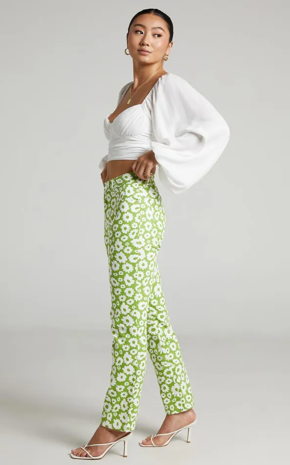 Showpo Zabee Jeans 8211 Mid Rise Drill Denim Jeans In Ditsy Floral Women Denim