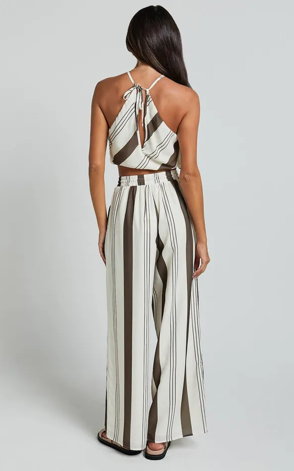 Showpo Zahara Pants 8211 High Waisted Relaxed Wide Leg Pants In Choc Stripe Women Pants