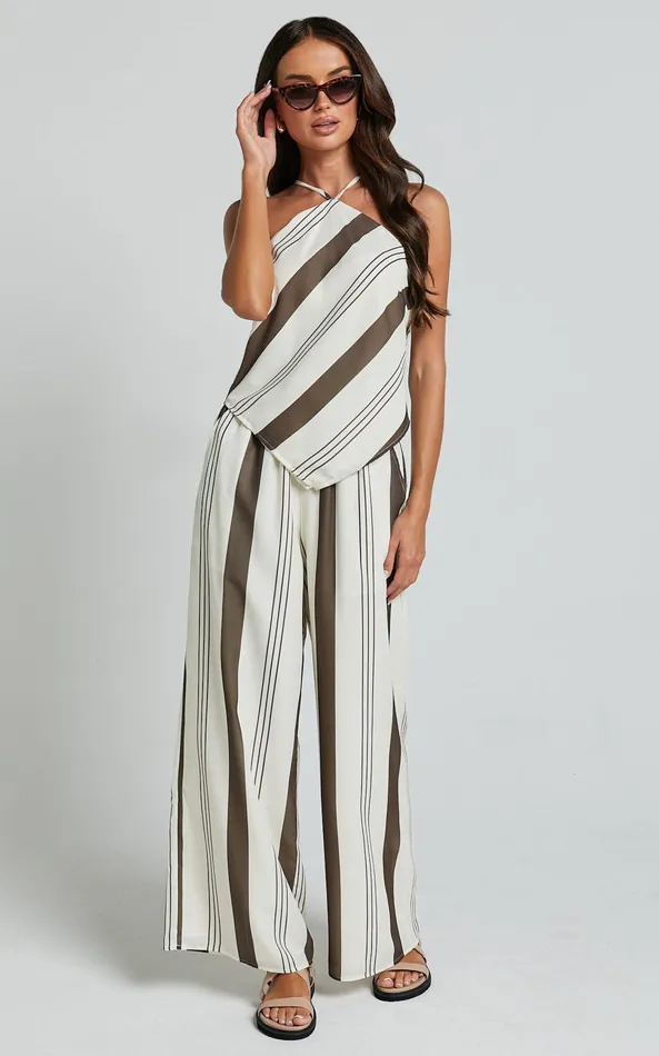 Showpo Zahara Top 8211 Diamond Halter Neck Top In Choc Stripe Women Tops