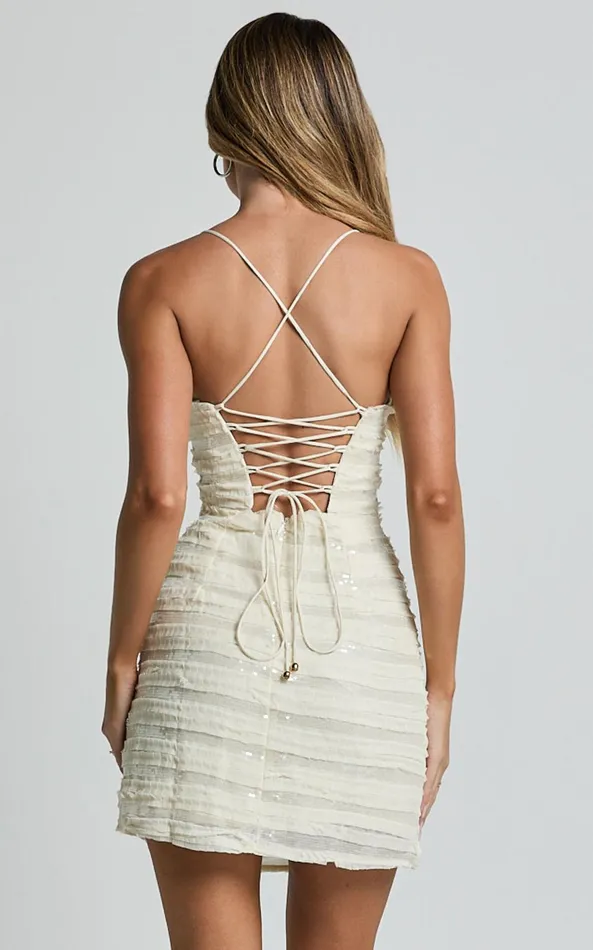 Showpo Zahra Mini Dress 8211 Strapless Sequin Slip Dress In Cream Women Dresses