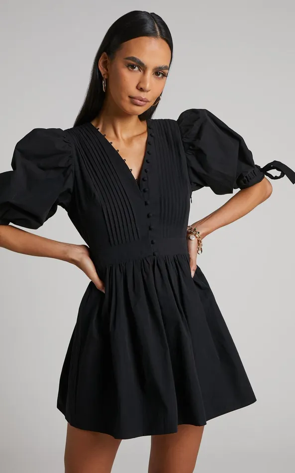Showpo Zandra Mini Dress 8211 Puff Sleeve Poplin Dress In Black Women Curve Clothes Showpo Zandra Mini Dress 8211 Puff Sleeve Poplin Dress In Black Women Curve Clothes