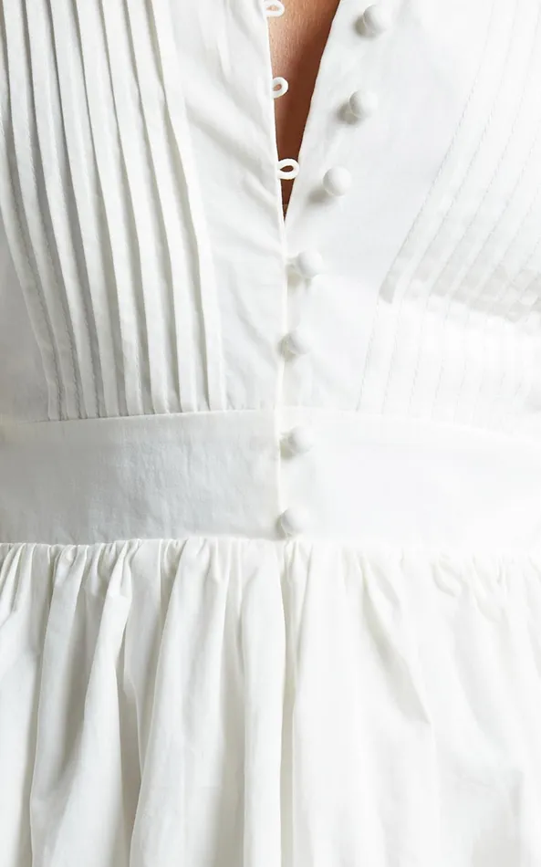 Showpo Zandra Mini Dress 8211 Puff Sleeve Poplin Dress In White Women Curve Clothes