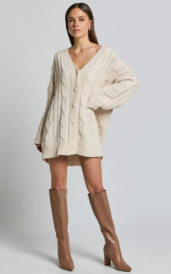 Showpo Zane Cardigan 8211 Longline Cable Knit Oversized Cardigan In Cream Women Knitwear Showpo Zane Cardigan 8211 Longline Cable Knit Oversized Cardigan In Cream Women Knitwear