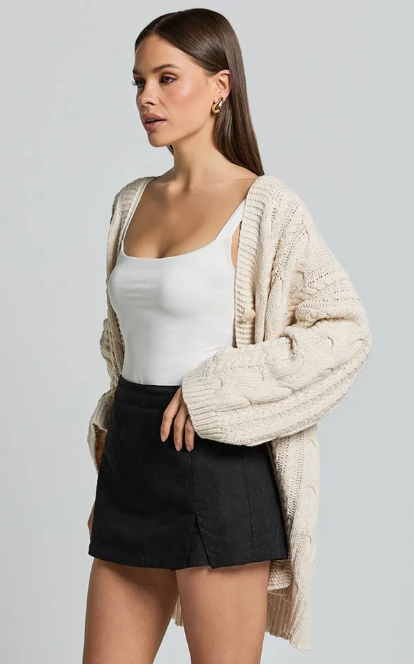 Showpo Zane Cardigan 8211 Longline Cable Knit Oversized Cardigan In Cream Women Knitwear