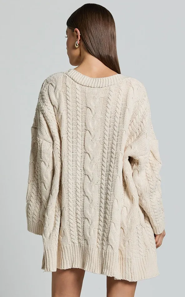 Showpo Zane Cardigan 8211 Longline Cable Knit Oversized Cardigan In Cream Women Knitwear