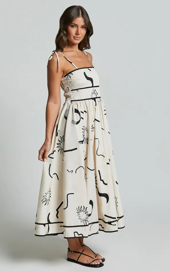 Showpo Zane Midi Dress 8211 Sleeveless Tie Straps A Line Dress In Black And White Print Women Dresses