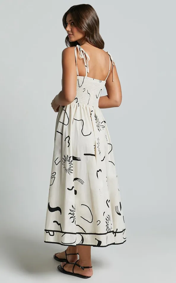 Showpo Zane Midi Dress 8211 Sleeveless Tie Straps A Line Dress In Black And White Print Women Dresses