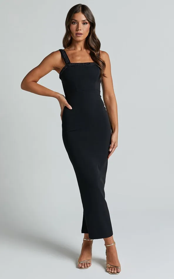 Showpo Zarah Midi Dress 8211 Embellished Strap Detail Dress In Black Women Dresses Showpo Zarah Midi Dress 8211 Embellished Strap Detail Dress In Black Women Dresses