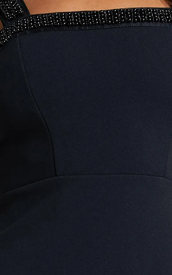 Showpo Zarah Midi Dress 8211 Embellished Strap Detail Dress In Black Women Dresses