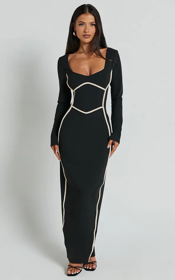 Showpo Zareena Midi Dress 8211 Straight Neck Long Sleeve Slip Dress In Black Women Dresses Showpo Zareena Midi Dress 8211 Straight Neck Long Sleeve Slip Dress In Black Women Dresses