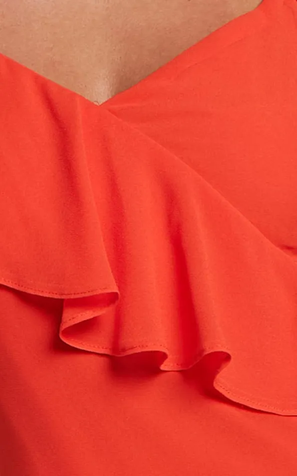 Showpo Zaria Mini Dress 8211 Asymmetric Frill Detail Mini Dress In Orange Women Dresses