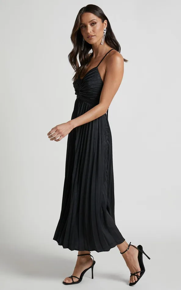 Showpo Zayla Midi Dress 8211 Plisse Twist Front Dress In Black Women Dresses