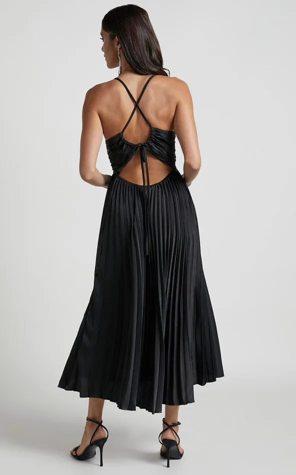 Showpo Zayla Midi Dress 8211 Plisse Twist Front Dress In Black Women Dresses