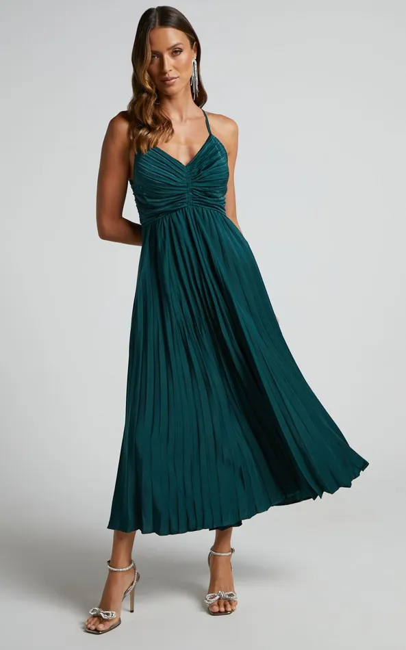 Showpo Zayla Midi Dress 8211 Plisse Twist Front Dress In Emerald Women Dresses