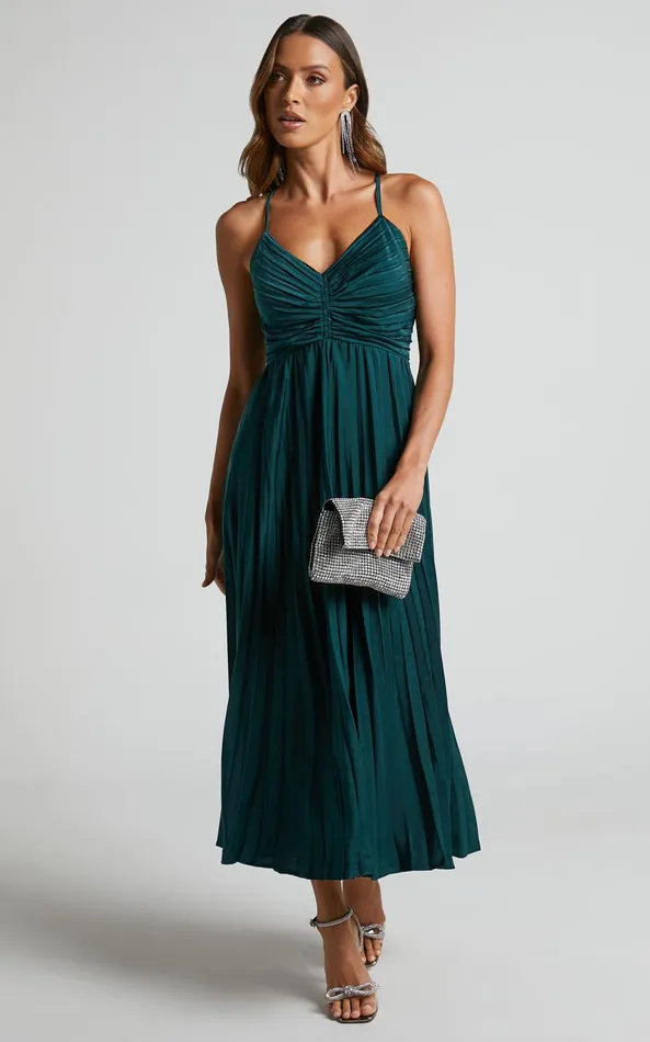 Showpo Zayla Midi Dress 8211 Plisse Twist Front Dress In Emerald Women Dresses Showpo Zayla Midi Dress 8211 Plisse Twist Front Dress In Emerald Women Dresses