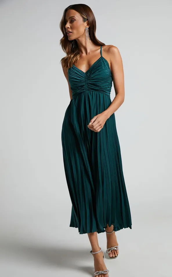 Showpo Zayla Midi Dress 8211 Plisse Twist Front Dress In Emerald Women Dresses Showpo Zayla Midi Dress 8211 Plisse Twist Front Dress In Emerald Women Dresses