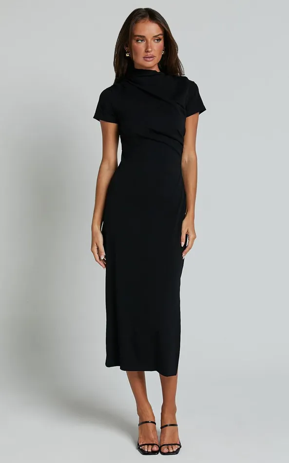 Showpo Zayna Midi Dress 8211 Jersey Short Sleeve Dress In Black Women Curve Clothes