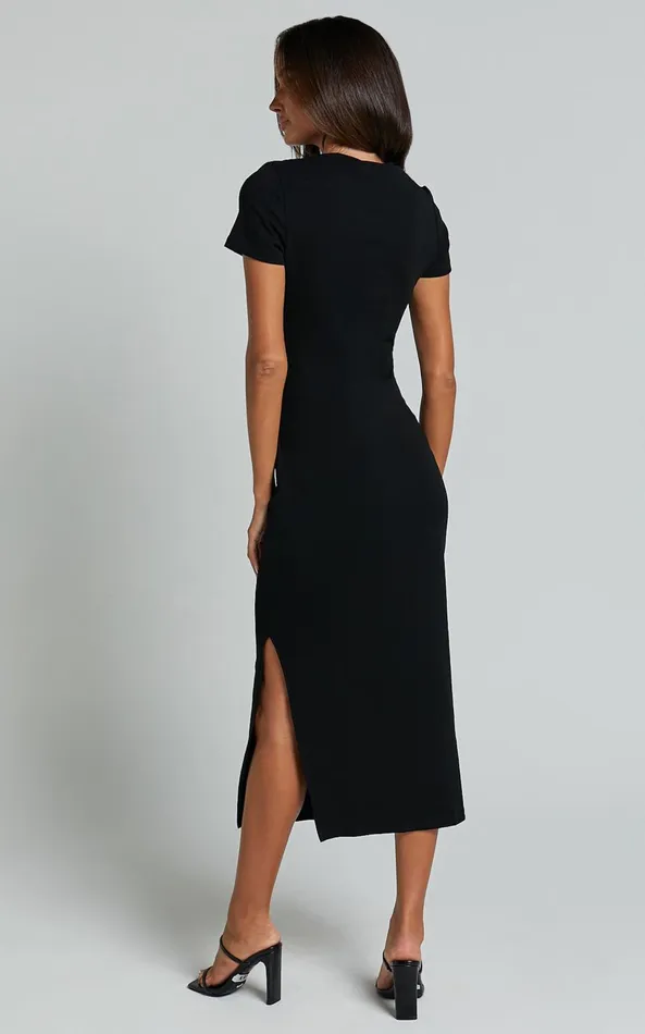 Showpo Zayna Midi Dress 8211 Jersey Short Sleeve Dress In Black Women Curve Clothes