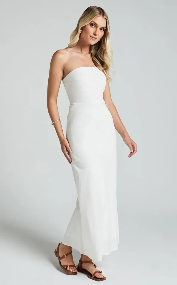 Showpo Zeita Maxi Dress 8211 Strapless Fit And Flare Dress In White Women Dresses