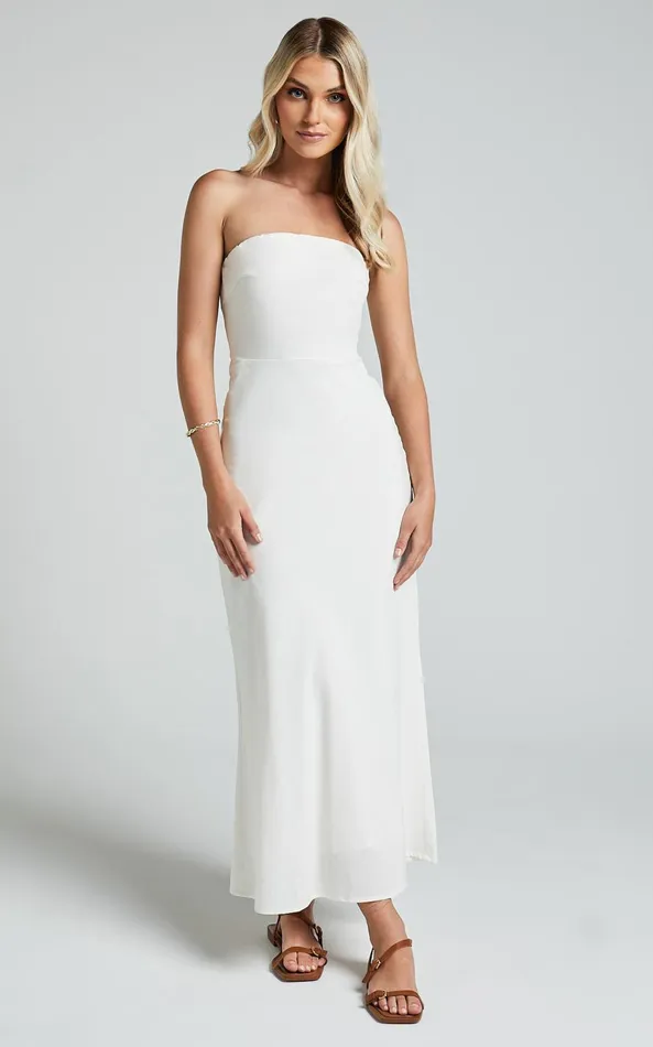 Showpo Zeita Maxi Dress 8211 Strapless Fit And Flare Dress In White Women Dresses