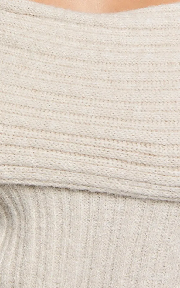 Showpo Zelda Jumper 8211 Folded Off The Shoulder Knit Jumper In Cream Women Knitwear