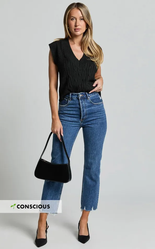 Showpo Zelrio Jeans 8211 High Waisted Recycled Cotton Cropped Denim Jeans In Dark Blue Wash Women Curve Clothes Showpo Zelrio Jeans 8211 High Waisted Recycled Cotton Cropped Denim Jeans In Dark Blue Wash Women Curve Clothes