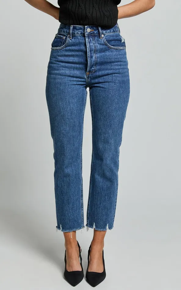 Showpo Zelrio Jeans 8211 High Waisted Recycled Cotton Cropped Denim Jeans In Dark Blue Wash Women Curve Clothes