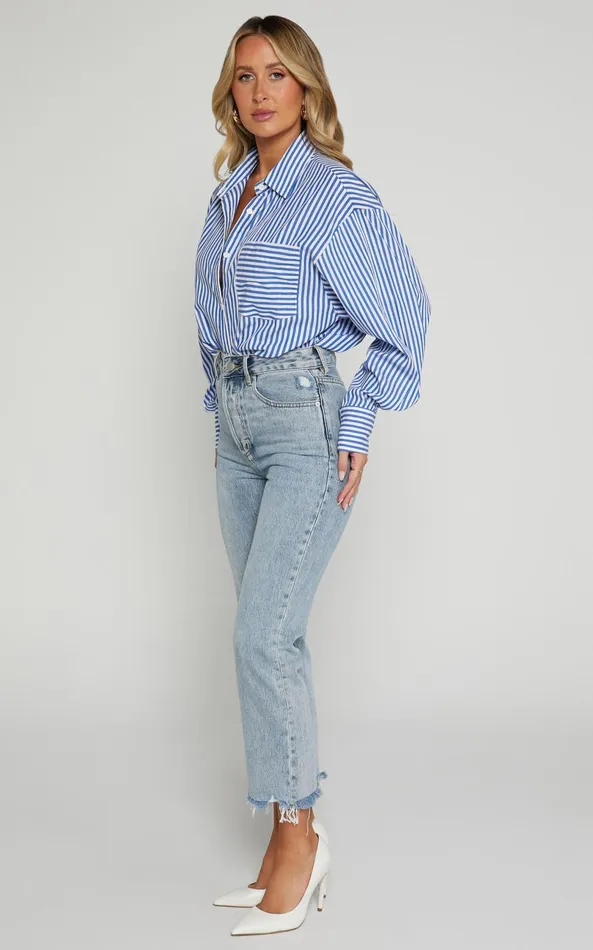 Showpo Zelrio Jeans 8211 High Waisted Recycled Cotton Cropped Denim Jeans In Mid Blue Wash Women Shop Conscious