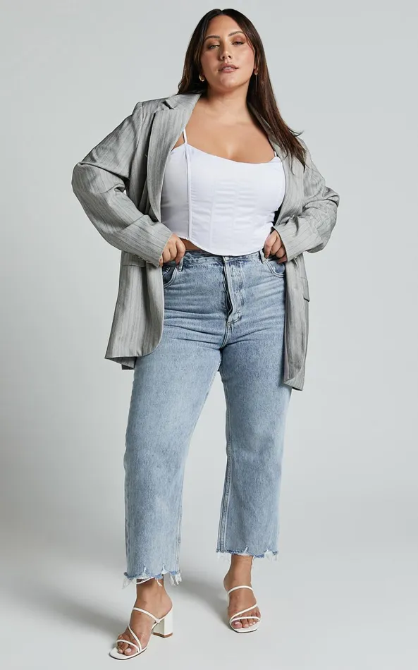 Showpo Zelrio Jeans 8211 High Waisted Recycled Cotton Cropped Denim Jeans In Mid Blue Wash Women Shop Conscious