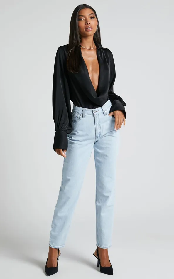 Showpo Zephyr Bodysuit 8211 Plunge Neck Cowl Bodysuit In Black Women Curve Clothes