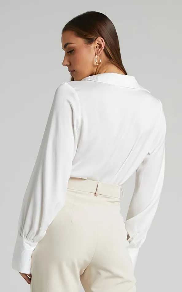 Showpo Zephyr Bodysuit 8211 Plunge Neck Cowl Bodysuit In White Women Curve Clothes