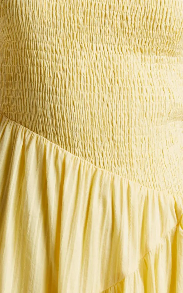 Showpo Zhibet Midi Dress 8211 One Shoulder Tie Fit And Flare Dress In Yellow Women Dresses