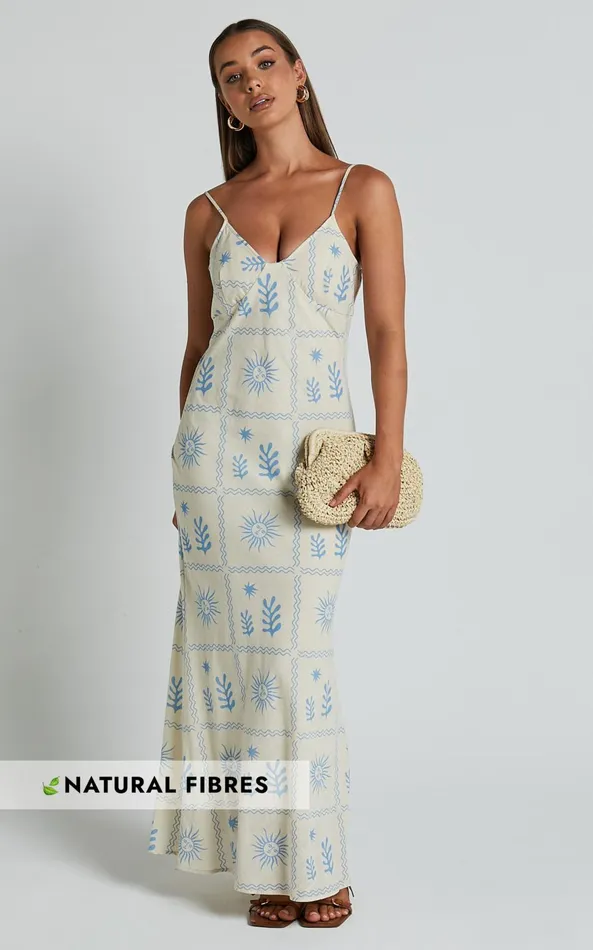 Showpo Zinnia Midi Dress 8211 Strappy Linen Slip Dress In BeigeBlue Border Print Women Dresses Showpo Zinnia Midi Dress 8211 Strappy Linen Slip Dress In BeigeBlue Border Print Women Dresses