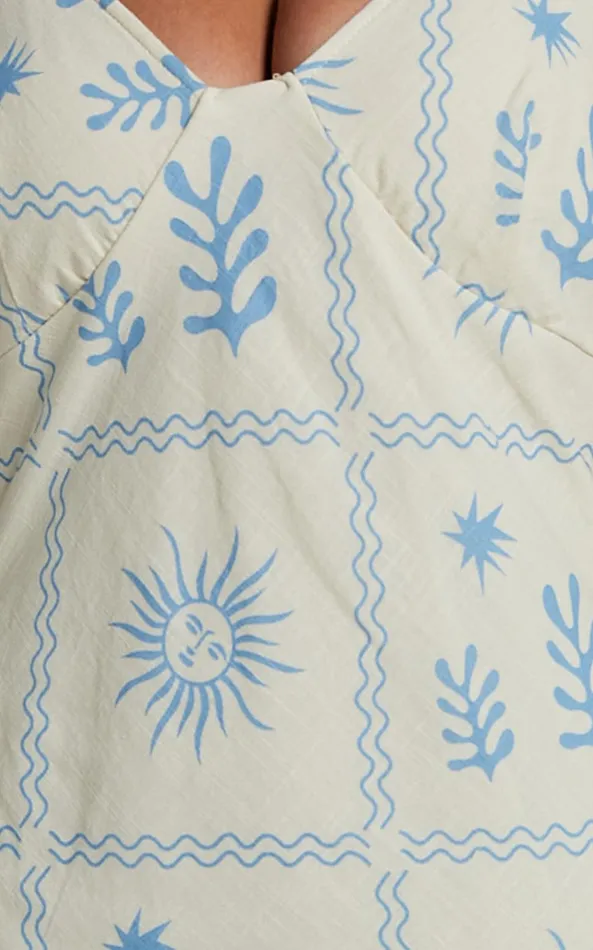 Showpo Zinnia Midi Dress 8211 Strappy Linen Slip Dress In BeigeBlue Border Print Women Dresses