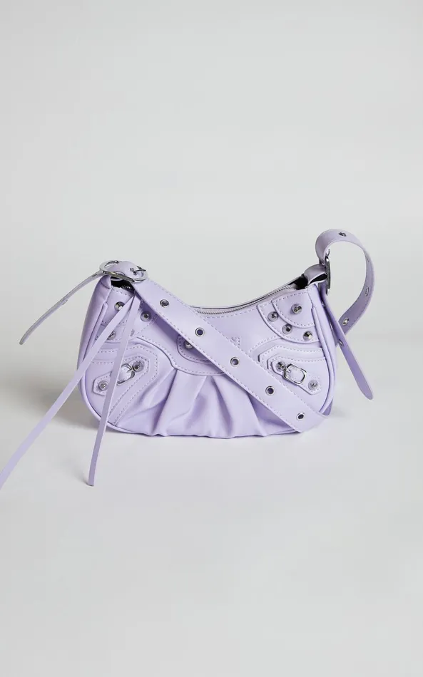 Showpo Zipporah Bag 8211 Silver Stud Detail Crossbody Bag In Purple Women Bags