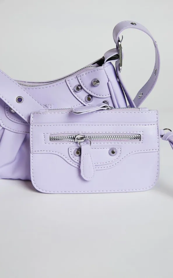 Showpo Zipporah Bag 8211 Silver Stud Detail Crossbody Bag In Purple Women Bags