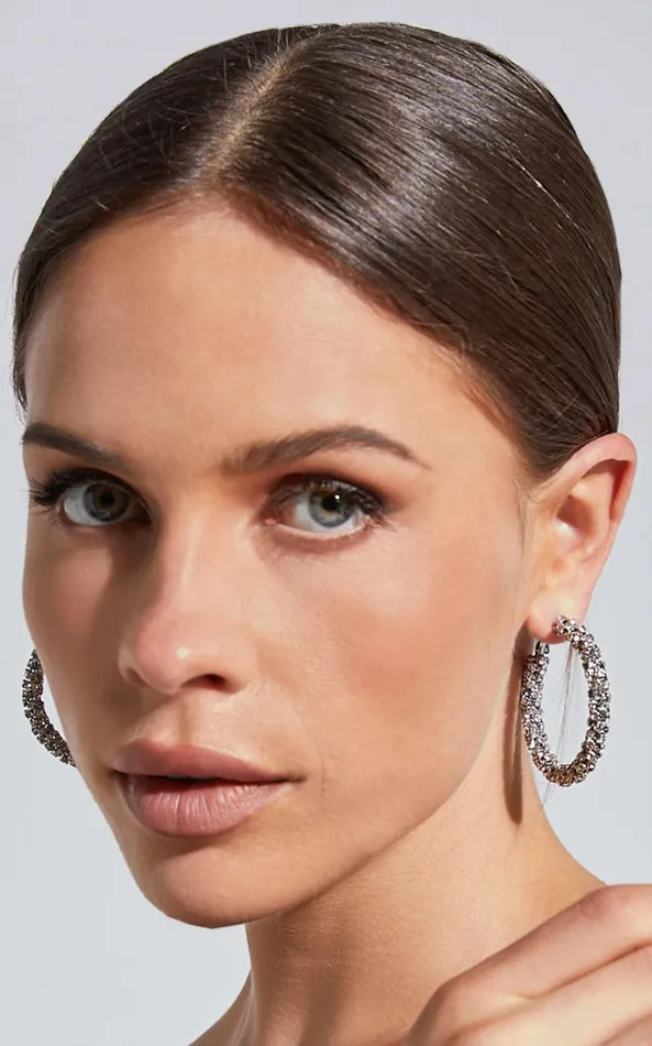 Showpo Zita Earrings 8211 Diamante Hoop Earrings In Silver Women Earrings