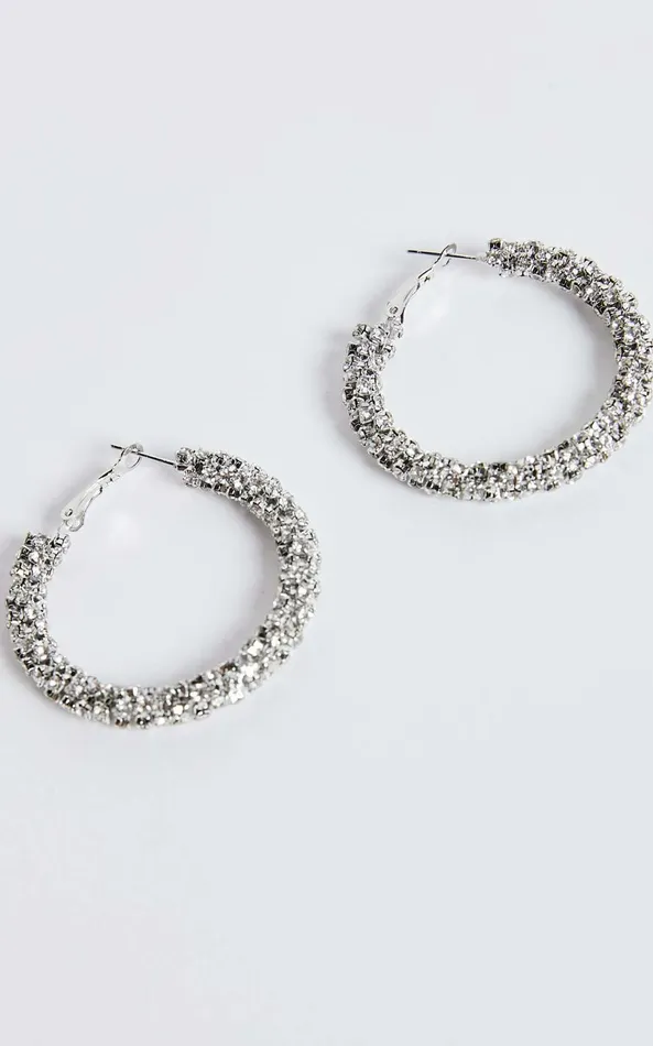 Showpo Zita Earrings 8211 Diamante Hoop Earrings In Silver Women Earrings
