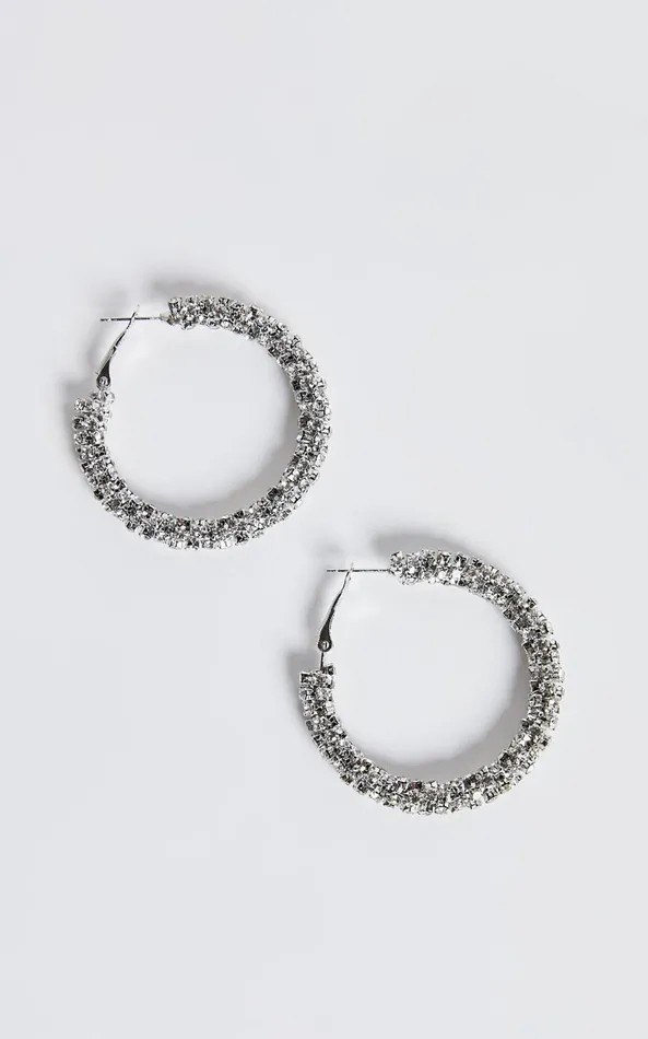 Showpo Zita Earrings 8211 Diamante Hoop Earrings In Silver Women Earrings