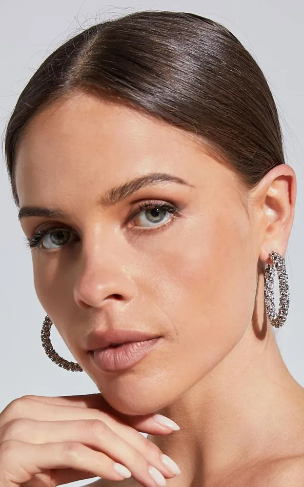 Showpo Zita Earrings 8211 Diamante Hoop Earrings In Silver Women Earrings