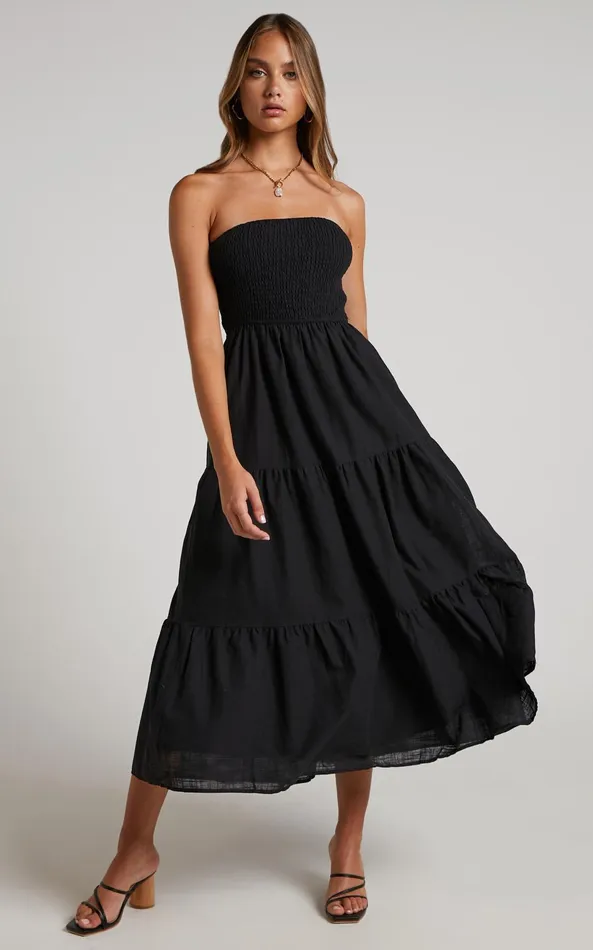 Showpo Zoe Midi Dress 8211 Strapless Shirred Bodice Tiered Dress In Black Women Dresses Showpo Zoe Midi Dress 8211 Strapless Shirred Bodice Tiered Dress In Black Women Dresses