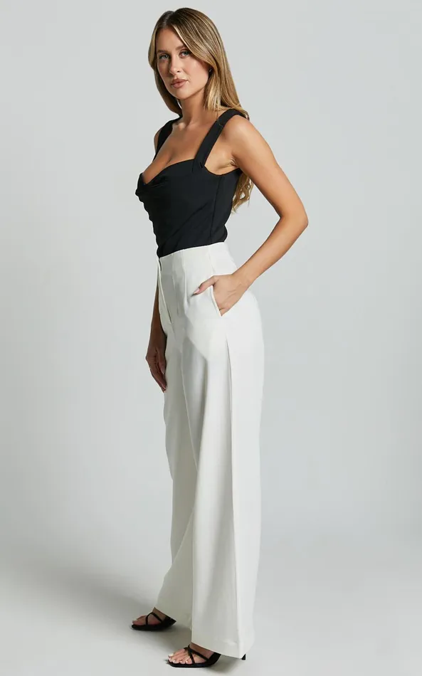 Showpo Zoella Pants 8211 High Waisted Pleated Drill Pants In Ivory Women Pants