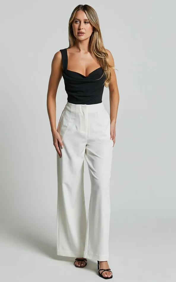 Showpo Zoella Pants 8211 High Waisted Pleated Drill Pants In Ivory Women Pants