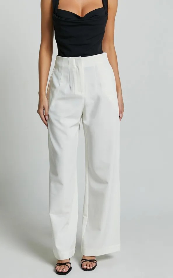 Showpo Zoella Pants 8211 High Waisted Pleated Drill Pants In Ivory Women Pants