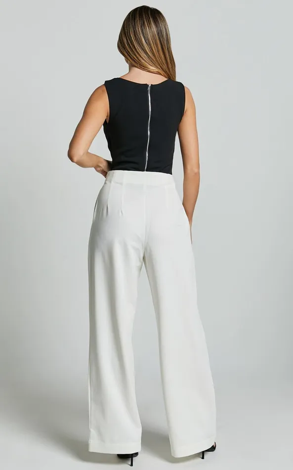 Showpo Zoella Pants 8211 High Waisted Pleated Drill Pants In Ivory Women Pants