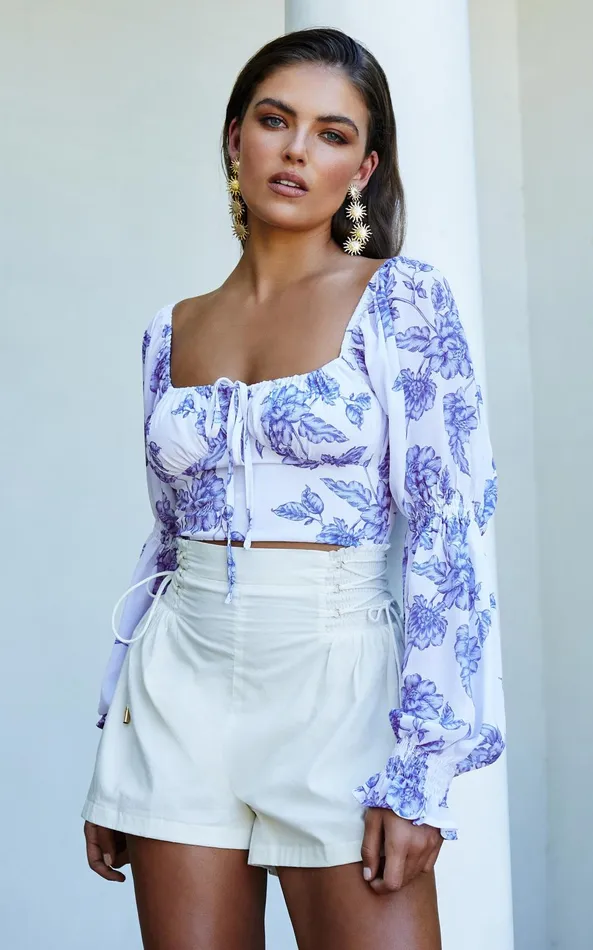 Showpo Zonya Top 8211 Tie Front Long Sleeve Blouse In Blue Silhouette Floral Women Curve Clothes Showpo Zonya Top 8211 Tie Front Long Sleeve Blouse In Blue Silhouette Floral Women Curve Clothes