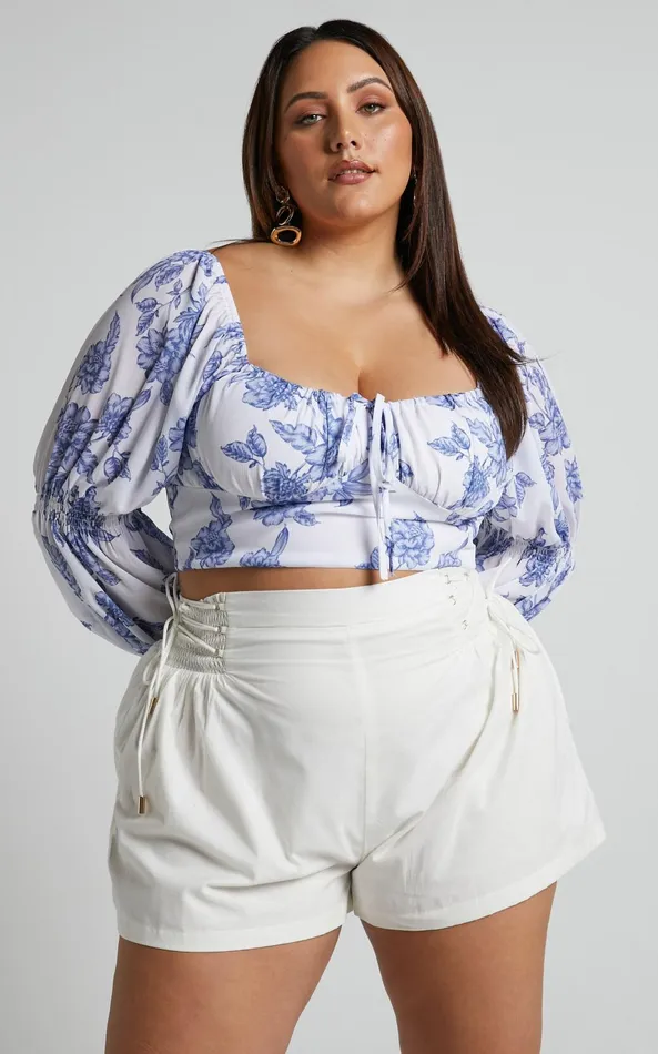 Showpo Zonya Top 8211 Tie Front Long Sleeve Blouse In Blue Silhouette Floral Women Curve Clothes Showpo Zonya Top 8211 Tie Front Long Sleeve Blouse In Blue Silhouette Floral Women Curve Clothes